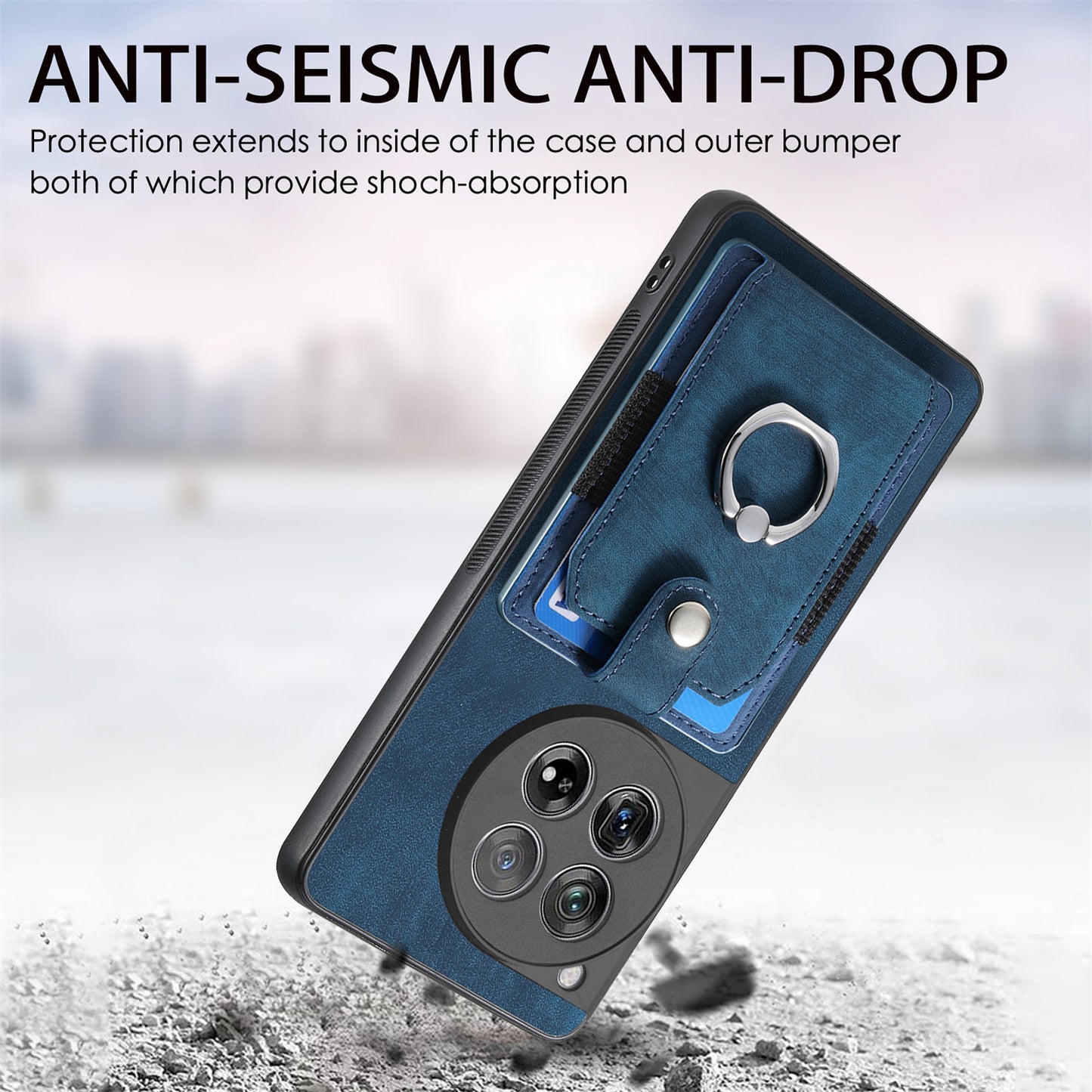 D2 Phone Cover for OnePlus 12 5G Case Retro Drop-resistant Leather+TPU Kickstand Shell - Blue