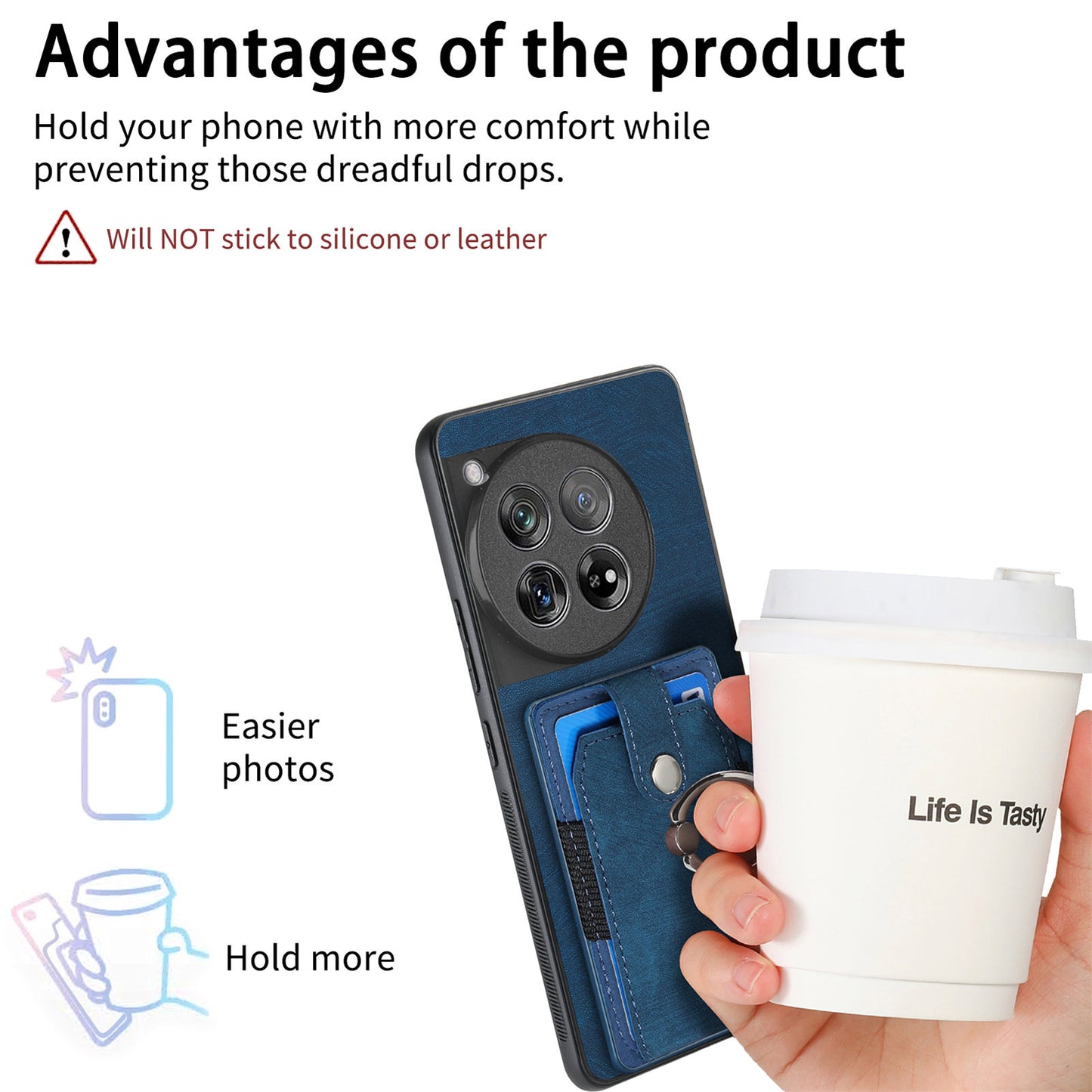 D2 Phone Cover for OnePlus 12 5G Case Retro Drop-resistant Leather+TPU Kickstand Shell - Blue