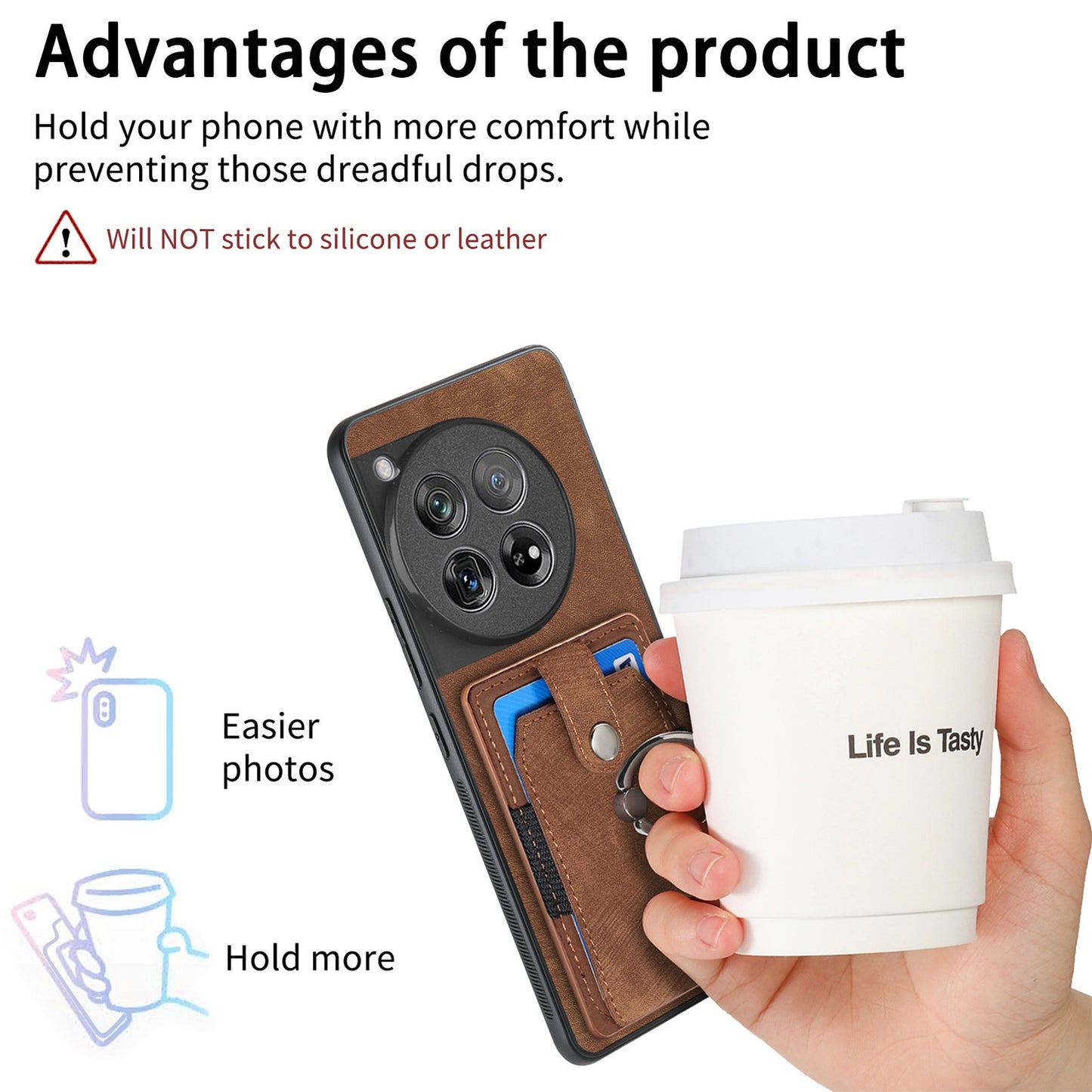 D2 Phone Cover for OnePlus 12 5G Case Retro Drop-resistant Leather+TPU Kickstand Shell - Brown