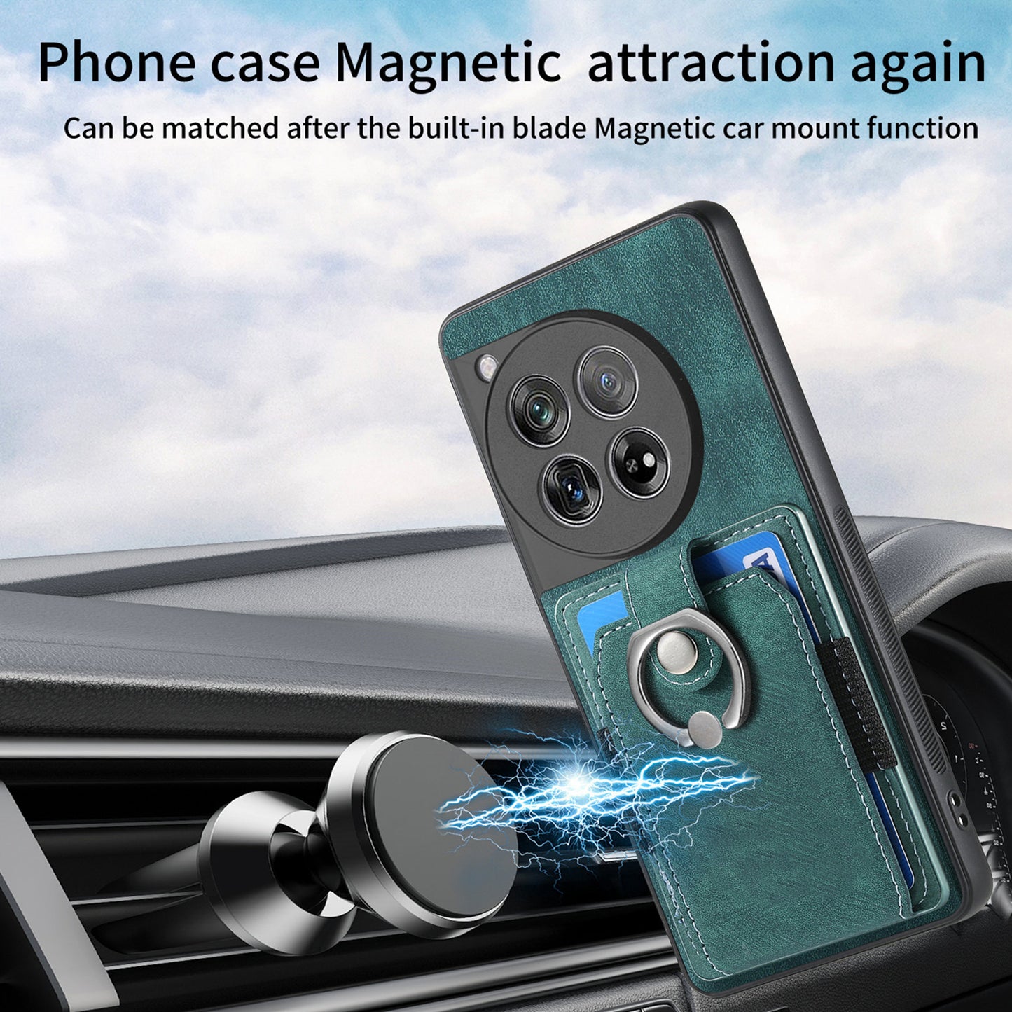 D2 Phone Cover for OnePlus 12 5G Case Retro Drop-resistant Leather+TPU Kickstand Shell - Green