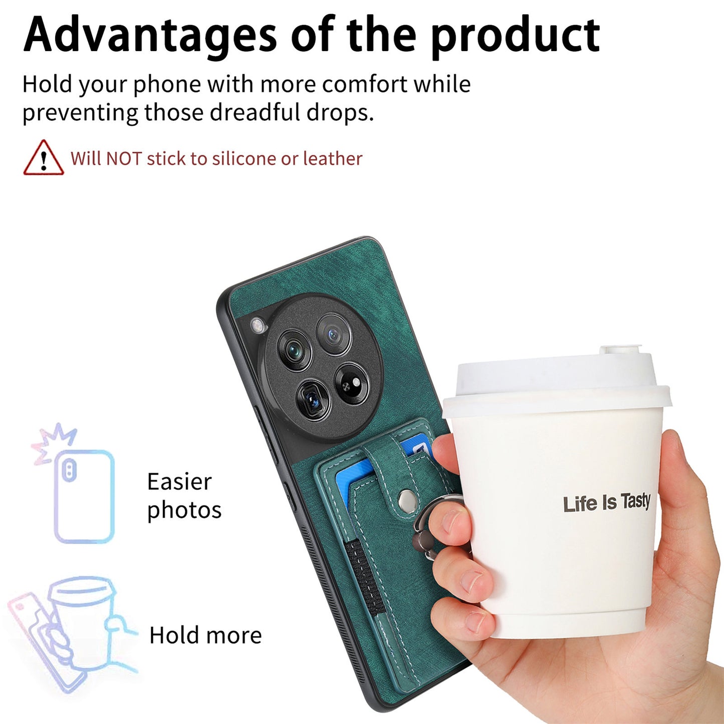 D2 Phone Cover for OnePlus 12 5G Case Retro Drop-resistant Leather+TPU Kickstand Shell - Green