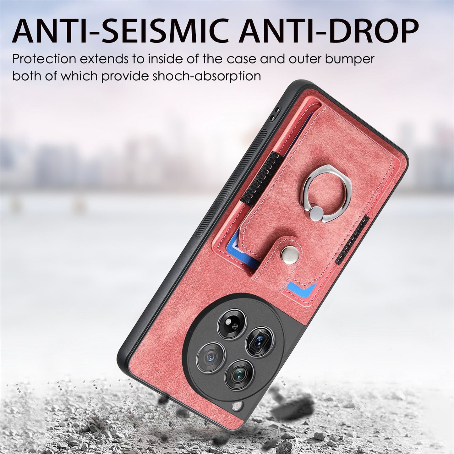 D2 Phone Cover for OnePlus 12 5G Case Retro Drop-resistant Leather+TPU Kickstand Shell - Pink