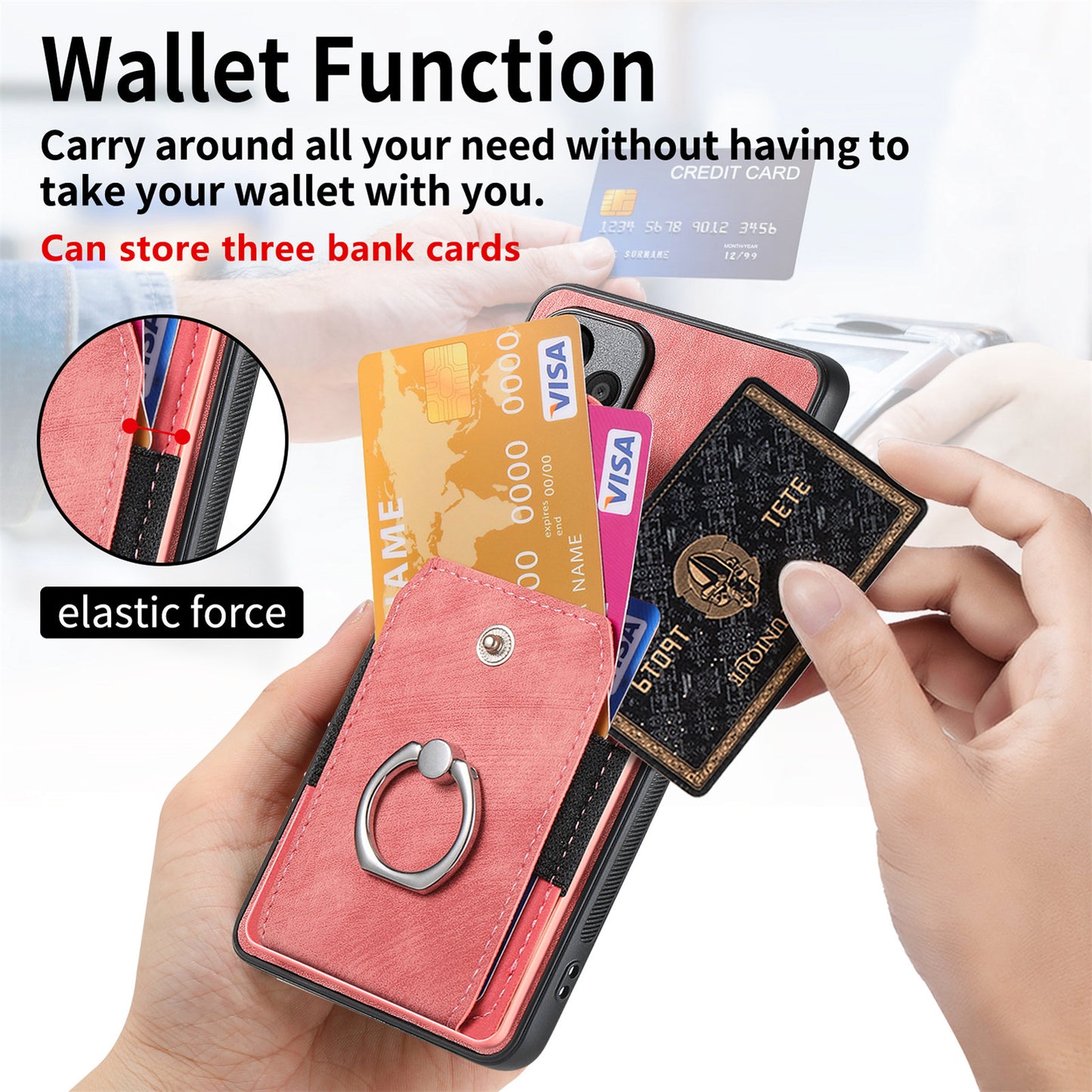 D2 Phone Cover for OnePlus 12 5G Case Retro Drop-resistant Leather+TPU Kickstand Shell - Pink