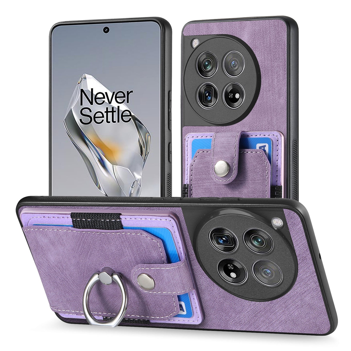 D2 Phone Cover for OnePlus 12 5G Case Retro Drop-resistant Leather+TPU Kickstand Shell - Purple