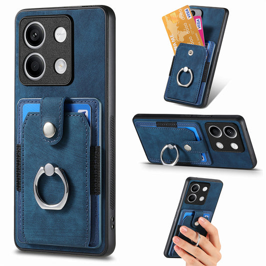 D2 for Xiaomi Redmi Note 13 4G Case Card Slots Retro Leather Coated TPU Kickstand Cover - Blue