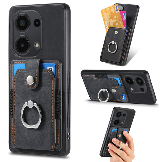 D2 for Xiaomi Redmi Note 13 Pro 4G / Poco M6 Pro 4G Case Card Slots Retro PU+TPU Cover with Kickstand - Black