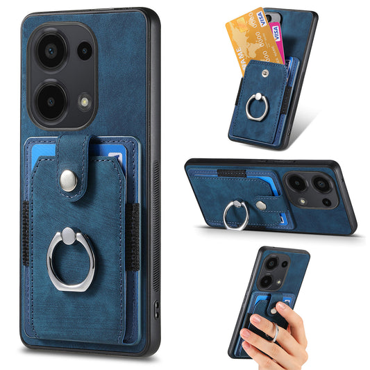 D2 for Xiaomi Redmi Note 13 Pro 4G / Poco M6 Pro 4G Case Card Slots Retro PU+TPU Cover with Kickstand - Blue