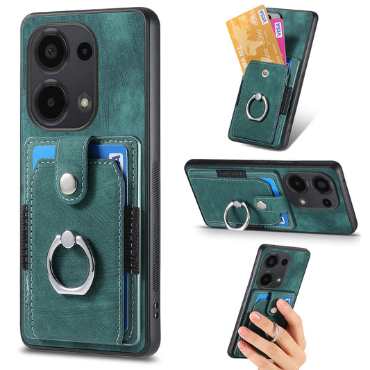 D2 for Xiaomi Redmi Note 13 Pro 4G / Poco M6 Pro 4G Case Card Slots Retro PU+TPU Cover with Kickstand - Green