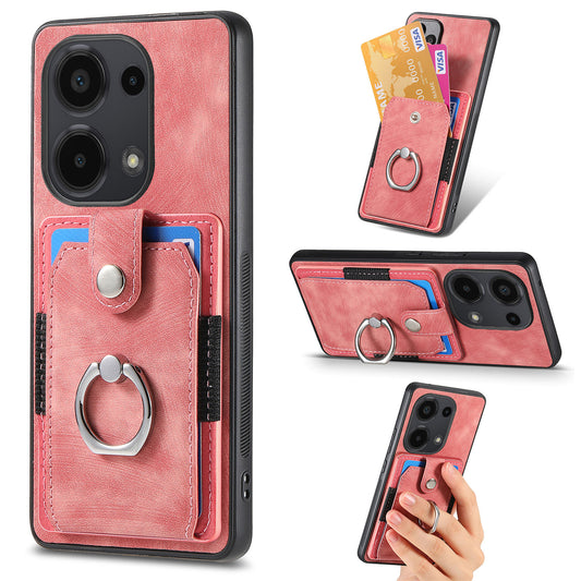 D2 for Xiaomi Redmi Note 13 Pro 4G / Poco M6 Pro 4G Case Card Slots Retro PU+TPU Cover with Kickstand - Pink