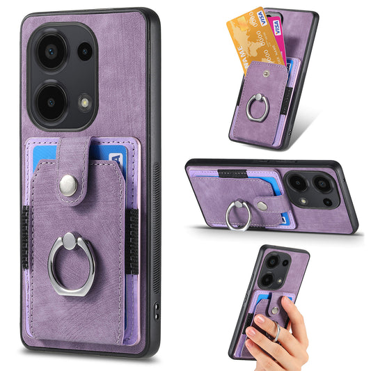 D2 for Xiaomi Redmi Note 13 Pro 4G / Poco M6 Pro 4G Case Card Slots Retro PU+TPU Cover with Kickstand - Purple