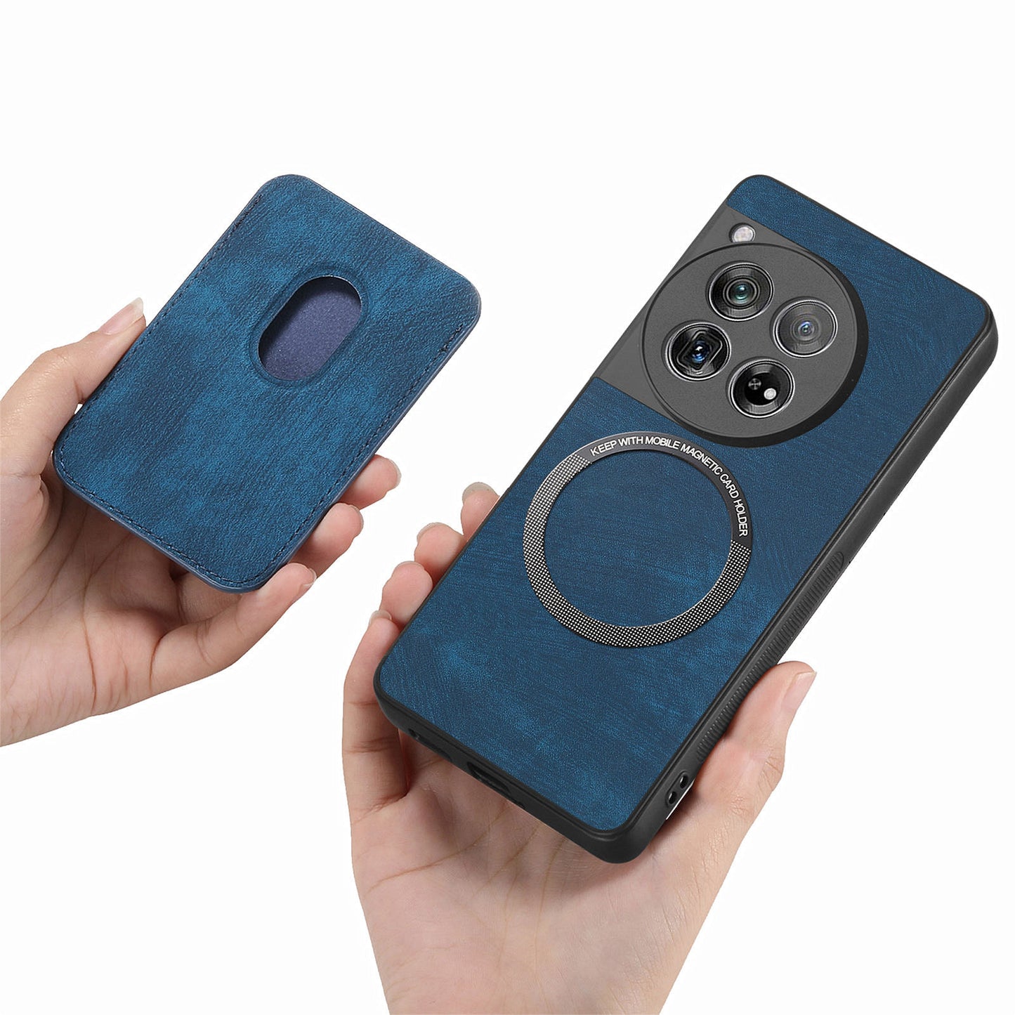 D12 For OnePlus 12 5G Case Vintage PU Leather+TPU Phone Cover with Magnetic Card Slot - Blue