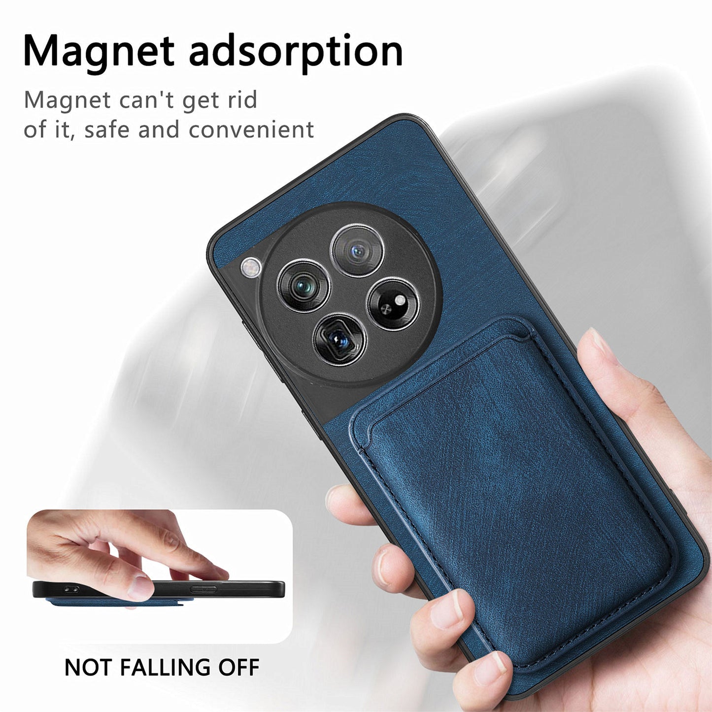 D12 For OnePlus 12 5G Case Vintage PU Leather+TPU Phone Cover with Magnetic Card Slot - Blue