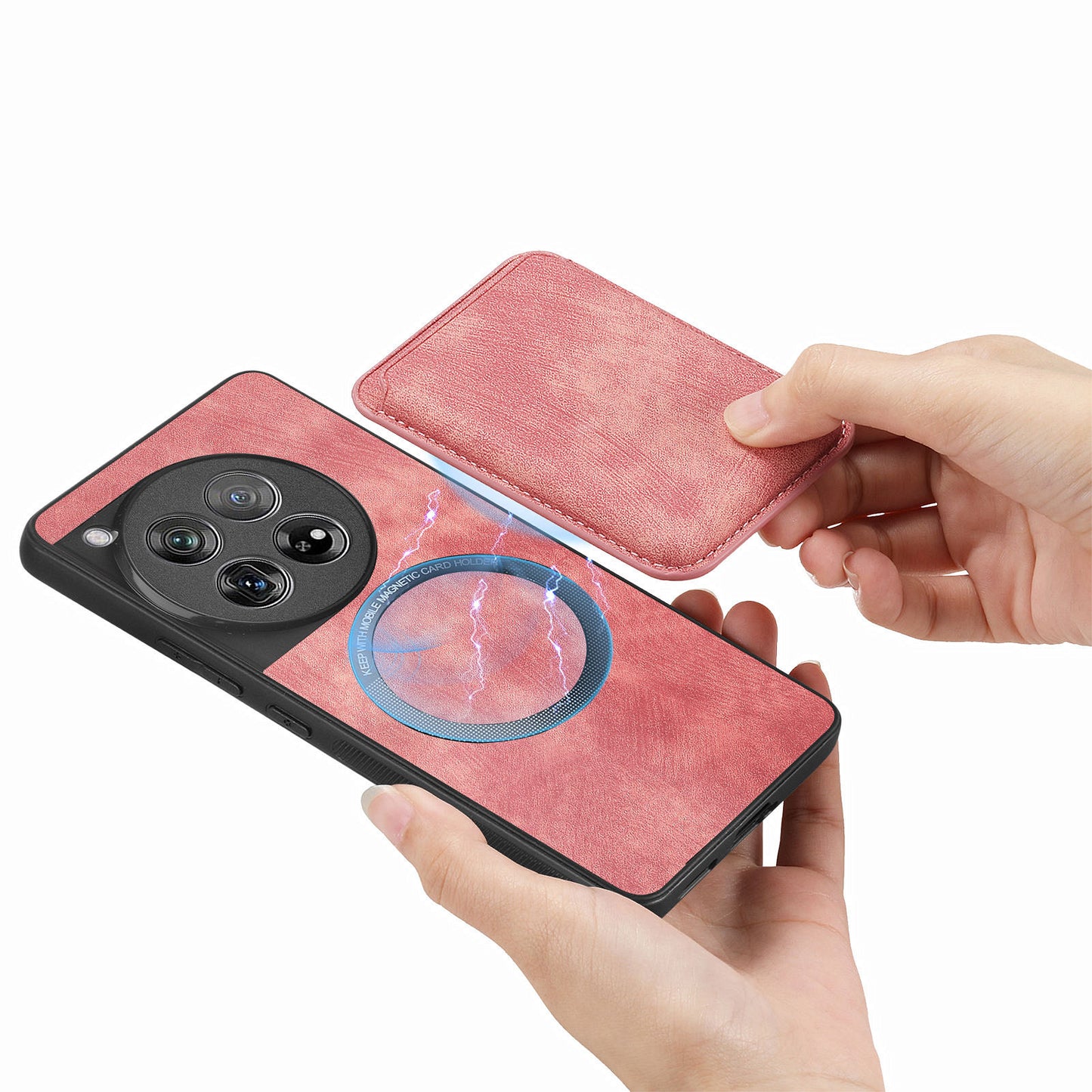 D12 For OnePlus 12 5G Case Vintage PU Leather+TPU Phone Cover with Magnetic Card Slot - Pink