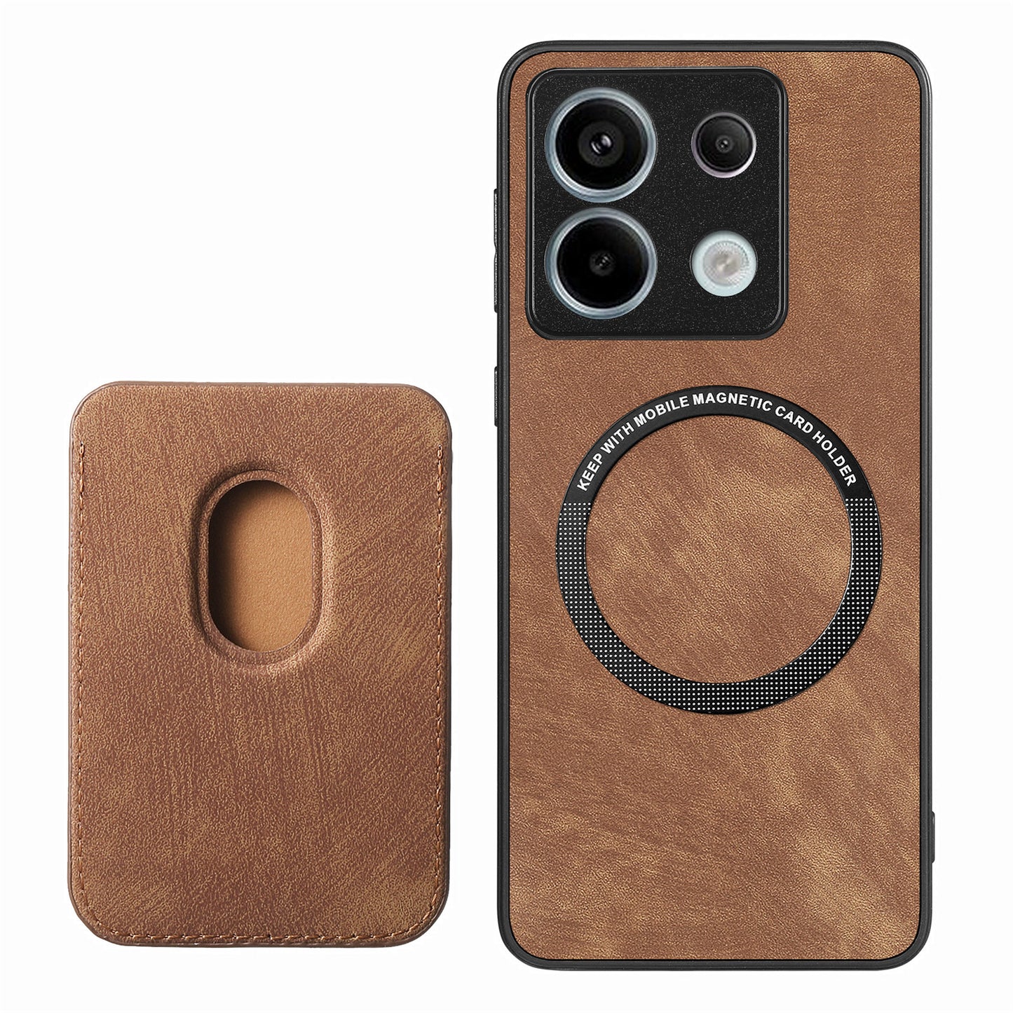 D12 For Xiaomi Redmi Note 13 Pro 5G / Poco X6 5G Magnetic Card Holder Case Vintage Phone Leather Cover - Brown