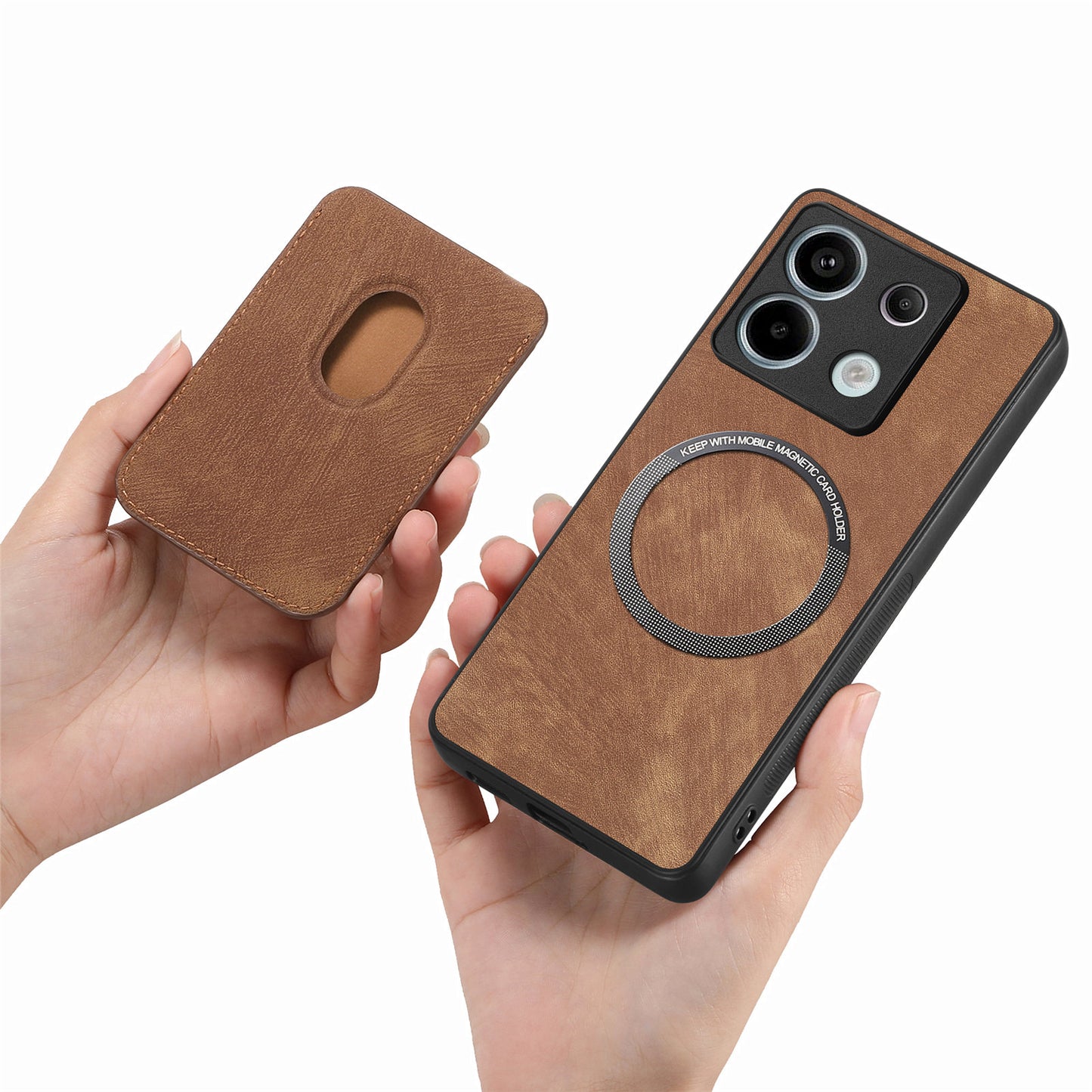 D12 For Xiaomi Redmi Note 13 Pro 5G / Poco X6 5G Magnetic Card Holder Case Vintage Phone Leather Cover - Brown
