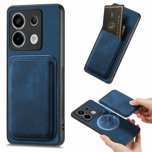 D12 For Xiaomi Redmi Note 13 Pro 5G / Poco X6 5G Magnetic Card Holder Case Vintage Phone Leather Cover - Blue