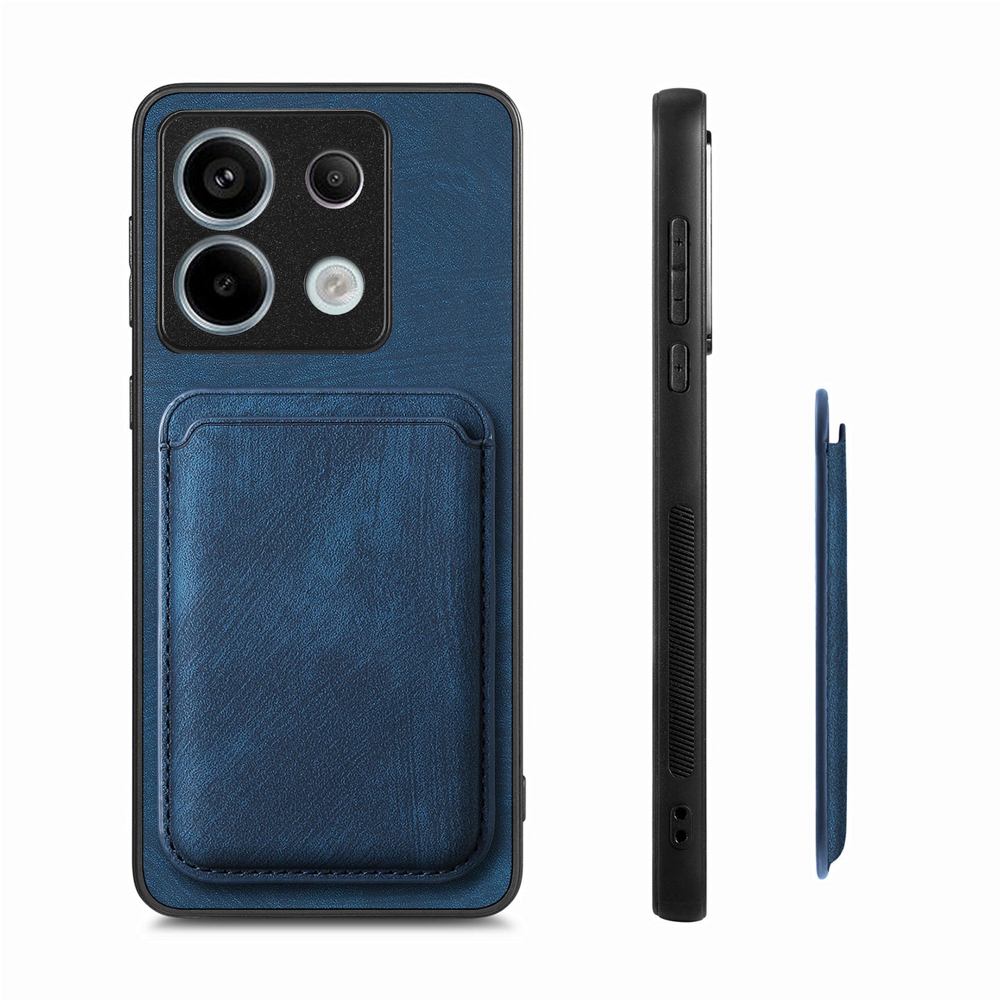 D12 For Xiaomi Redmi Note 13 Pro 5G / Poco X6 5G Magnetic Card Holder Case Vintage Phone Leather Cover - Blue
