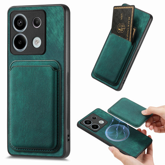 D12 For Xiaomi Redmi Note 13 Pro 5G / Poco X6 5G Magnetic Card Holder Case Vintage Phone Leather Cover - Green