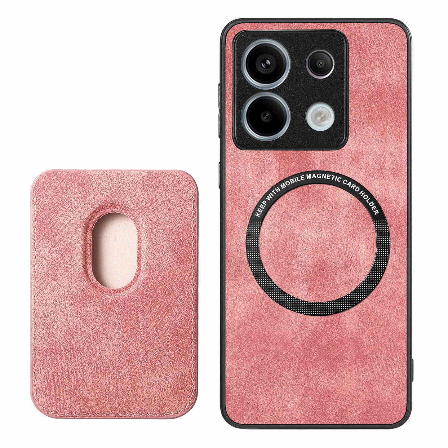 D12 For Xiaomi Redmi Note 13 Pro 5G / Poco X6 5G Magnetic Card Holder Case Vintage Phone Leather Cover - Pink
