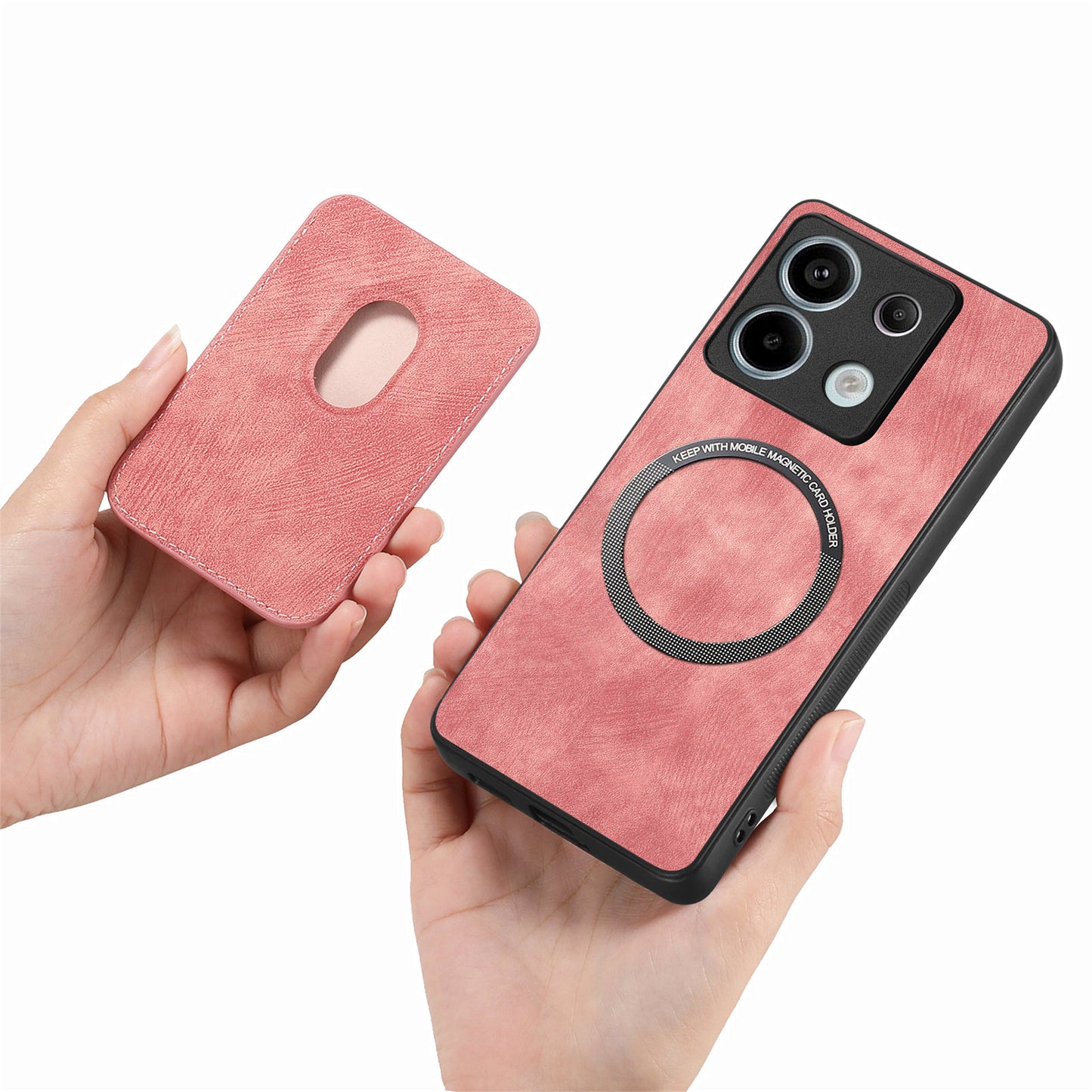 D12 For Xiaomi Redmi Note 13 Pro 5G / Poco X6 5G Magnetic Card Holder Case Vintage Phone Leather Cover - Pink