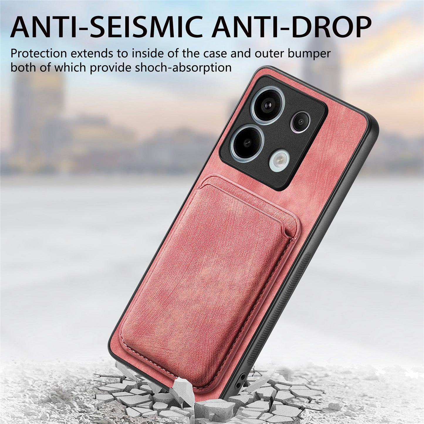 D12 For Xiaomi Redmi Note 13 Pro 5G / Poco X6 5G Magnetic Card Holder Case Vintage Phone Leather Cover - Pink