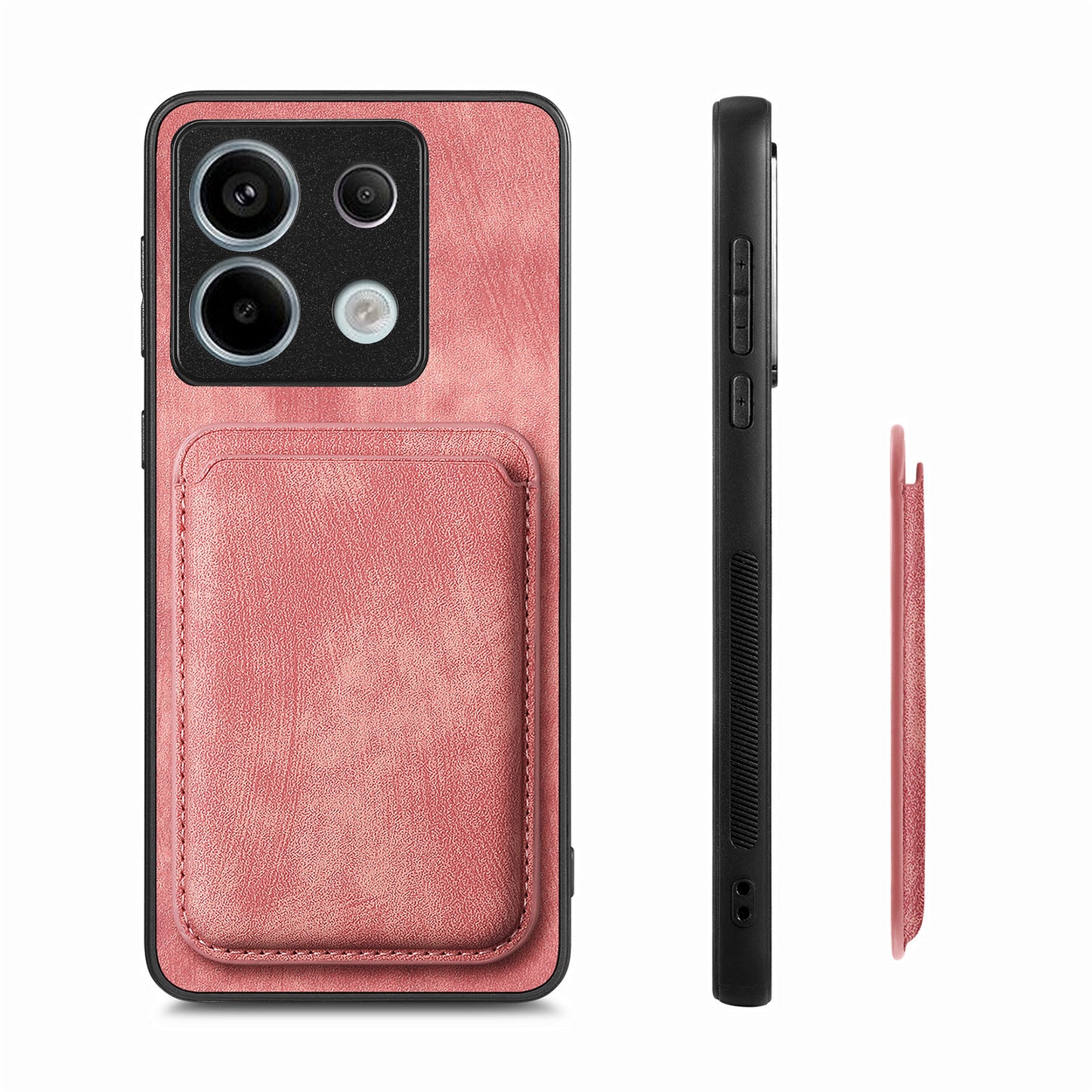 D12 For Xiaomi Redmi Note 13 Pro 5G / Poco X6 5G Magnetic Card Holder Case Vintage Phone Leather Cover - Pink