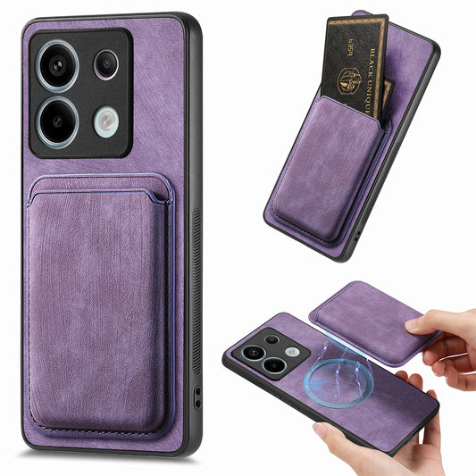 D12 For Xiaomi Redmi Note 13 Pro 5G / Poco X6 5G Magnetic Card Holder Case Vintage Phone Leather Cover - Purple