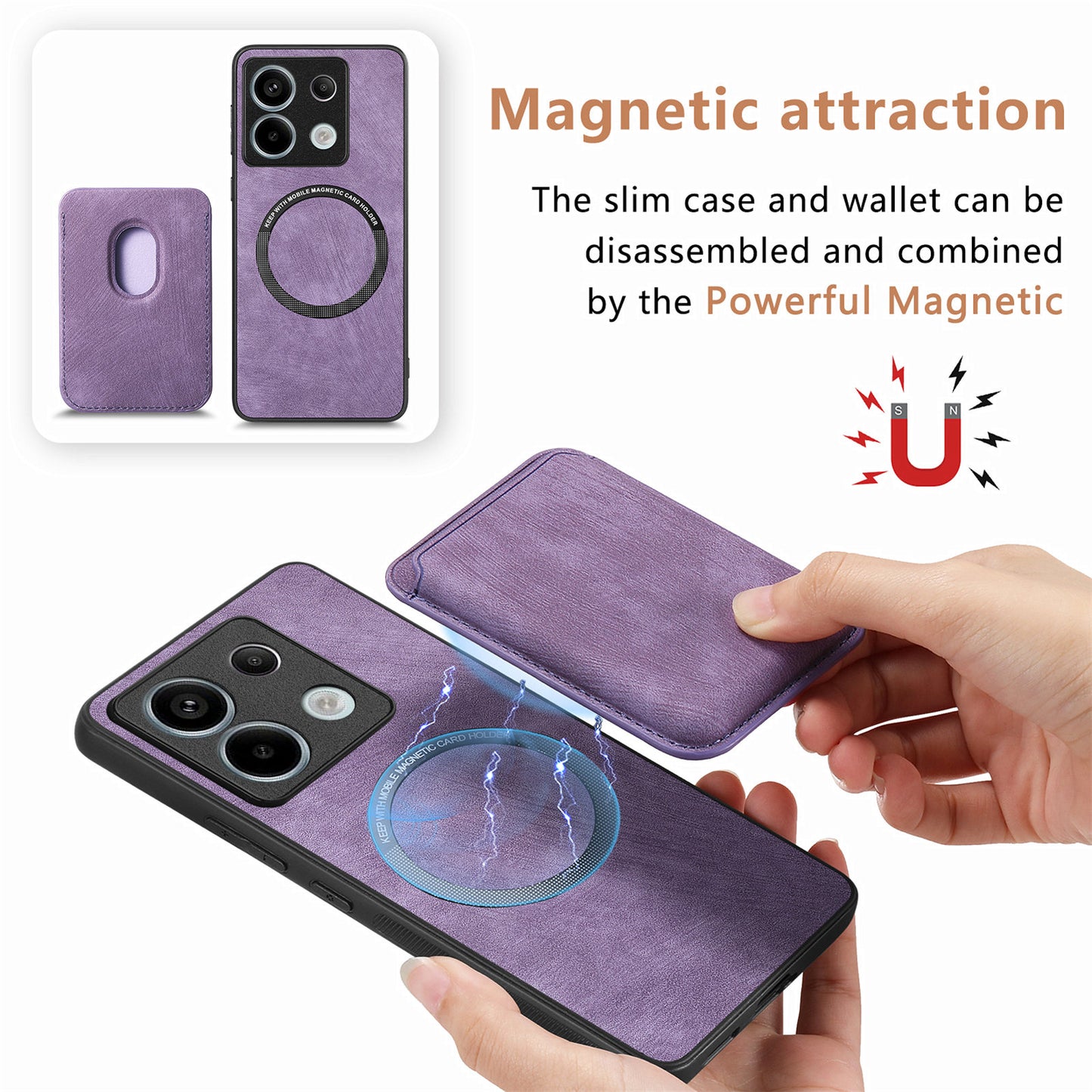 D12 For Xiaomi Redmi Note 13 Pro 5G / Poco X6 5G Magnetic Card Holder Case Vintage Phone Leather Cover - Purple