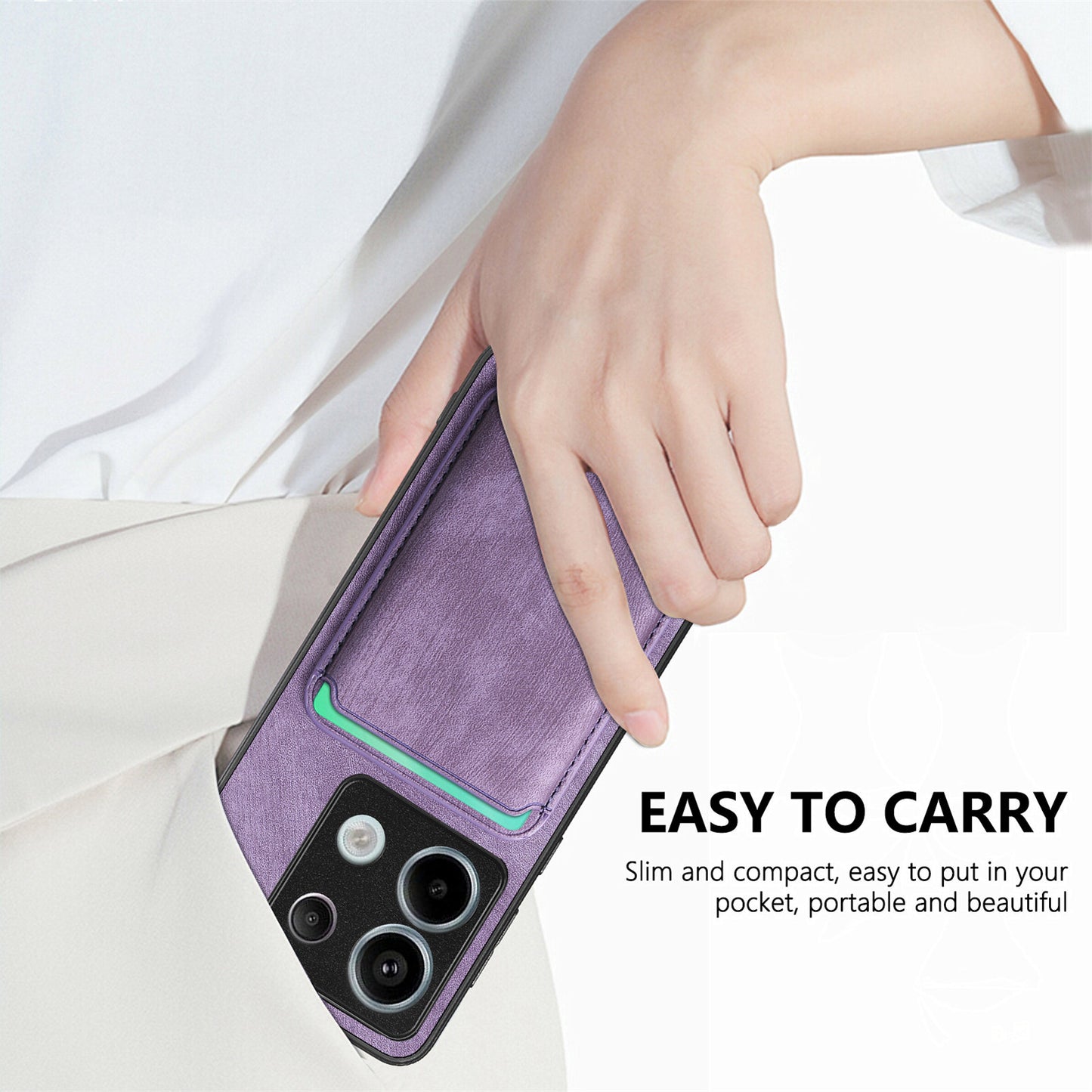 D12 For Xiaomi Redmi Note 13 Pro 5G / Poco X6 5G Magnetic Card Holder Case Vintage Phone Leather Cover - Purple