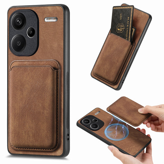 D12 For Xiaomi Redmi Note 13 Pro+ 5G Case Leather Vintage Phone Cover with Magnetic Card Holder - Brown