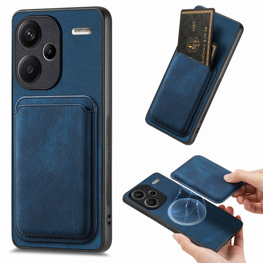 D12 For Xiaomi Redmi Note 13 Pro+ 5G Case Leather Vintage Phone Cover with Magnetic Card Holder - Blue
