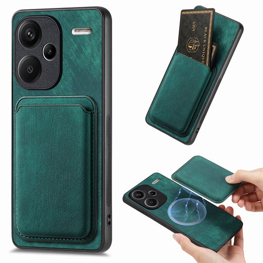 D12 For Xiaomi Redmi Note 13 Pro+ 5G Case Leather Vintage Phone Cover with Magnetic Card Holder - Green