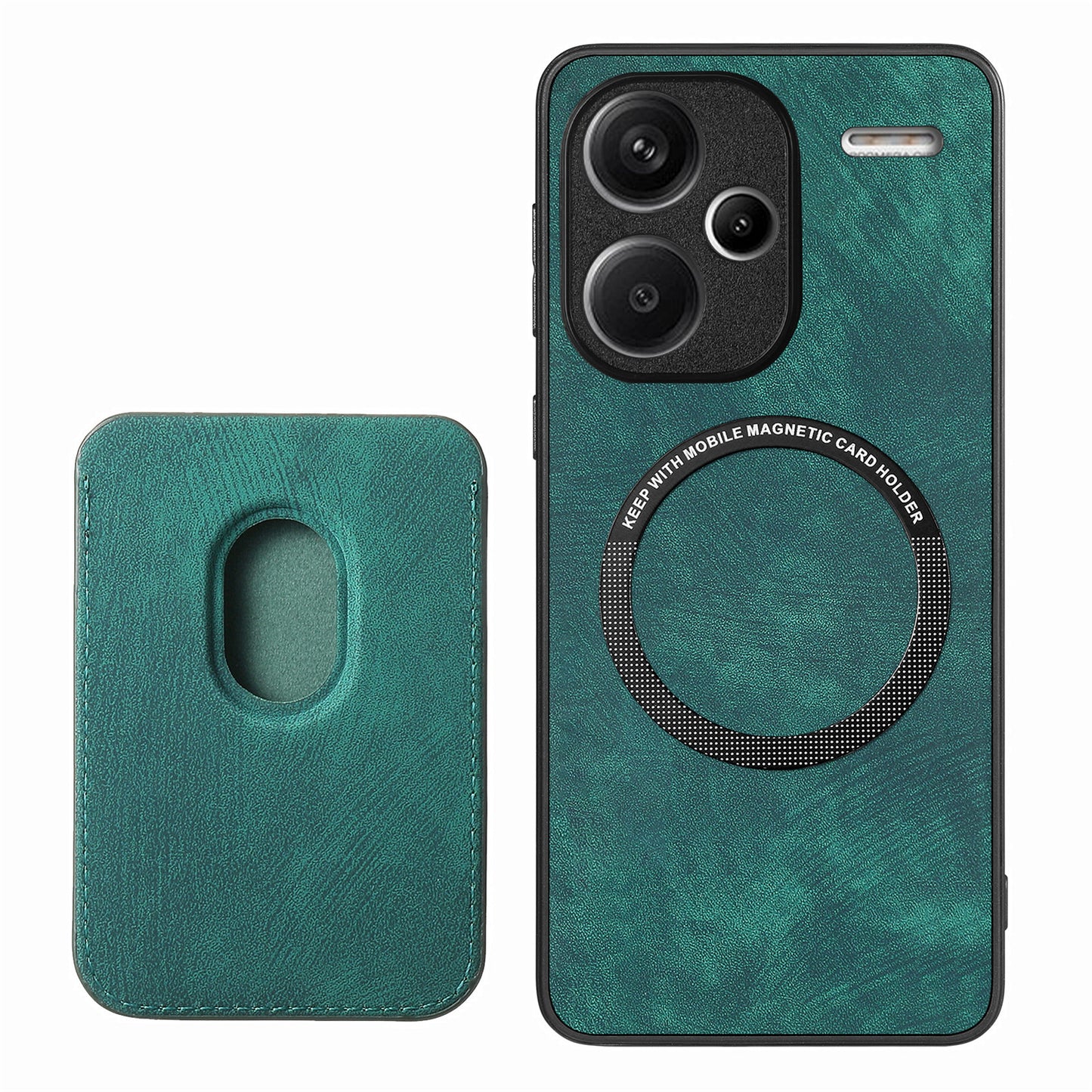 D12 For Xiaomi Redmi Note 13 Pro+ 5G Case Leather Vintage Phone Cover with Magnetic Card Holder - Green