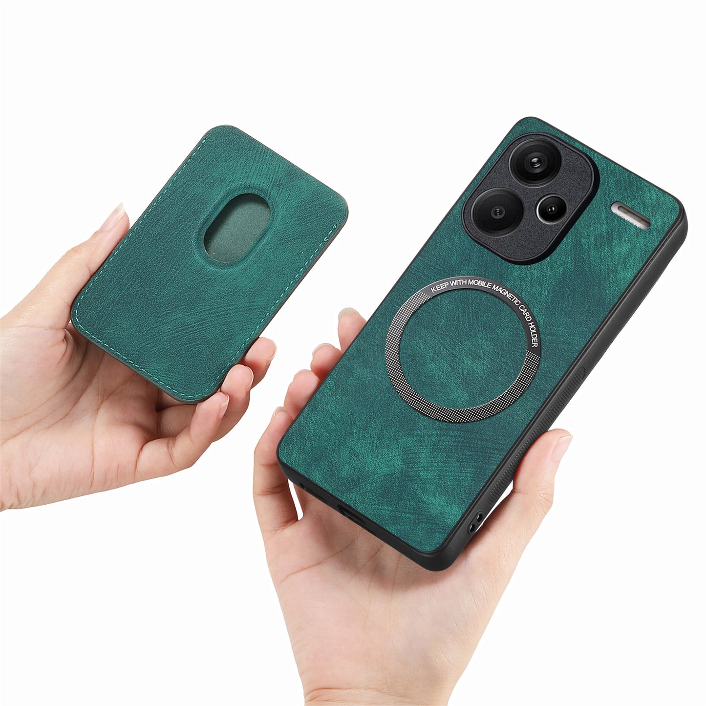 D12 For Xiaomi Redmi Note 13 Pro+ 5G Case Leather Vintage Phone Cover with Magnetic Card Holder - Green