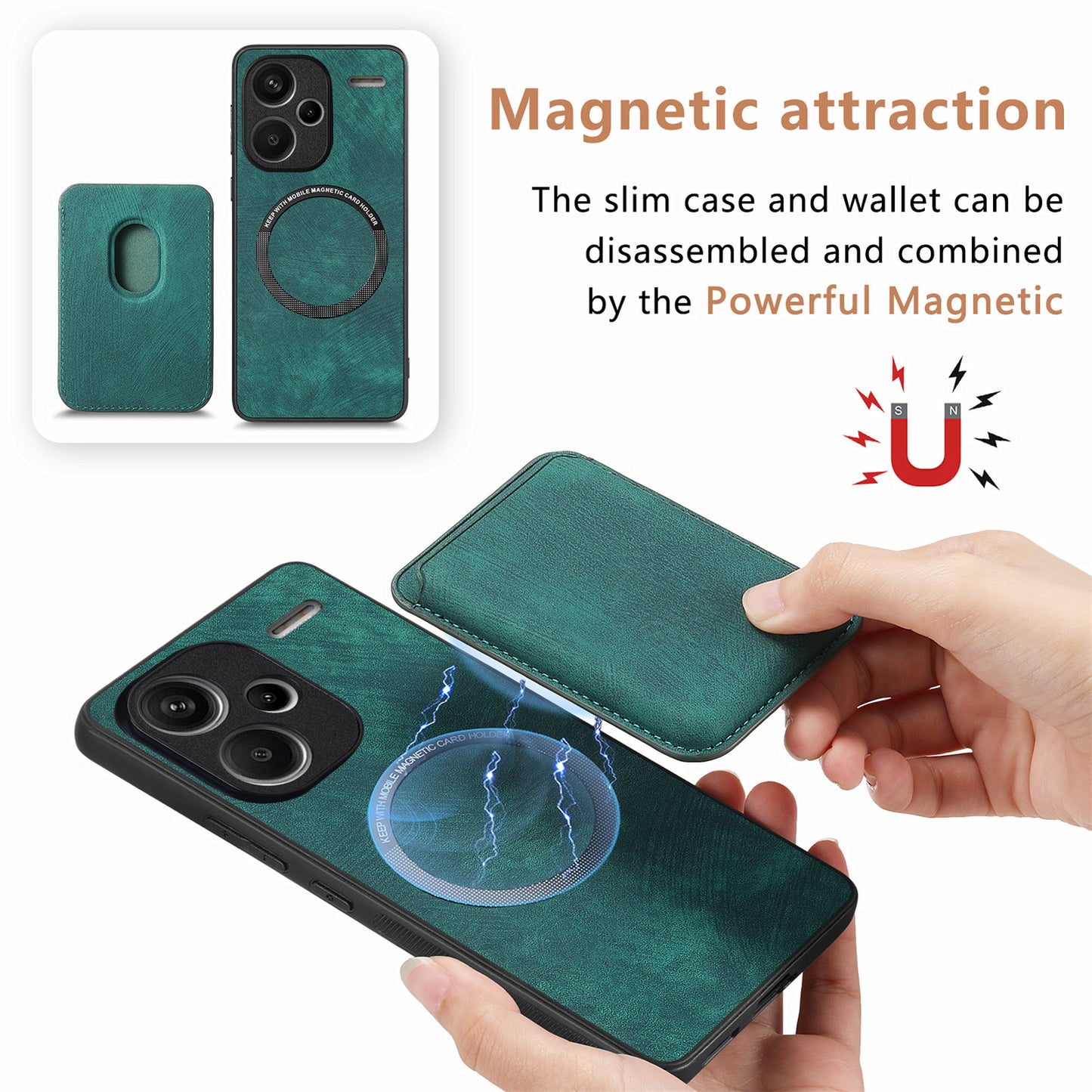 D12 For Xiaomi Redmi Note 13 Pro+ 5G Case Leather Vintage Phone Cover with Magnetic Card Holder - Green
