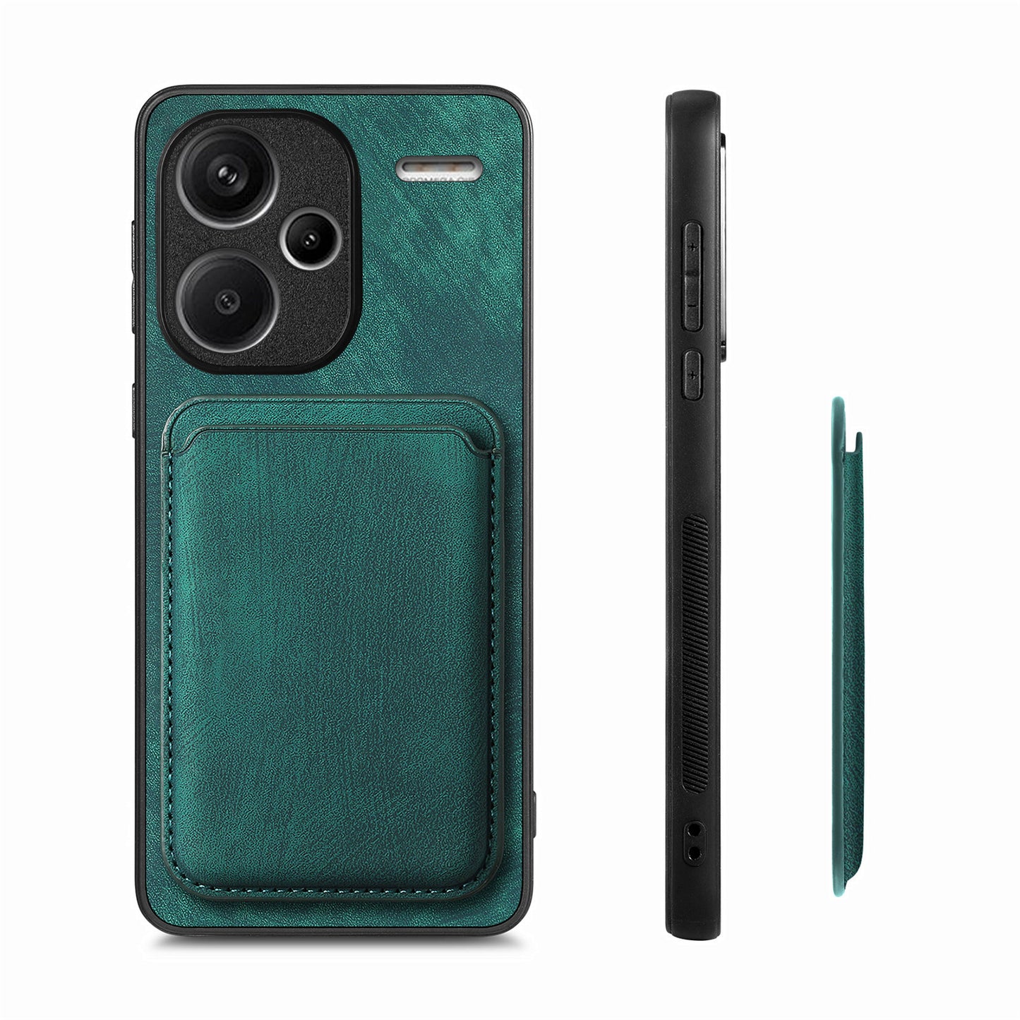D12 For Xiaomi Redmi Note 13 Pro+ 5G Case Leather Vintage Phone Cover with Magnetic Card Holder - Green