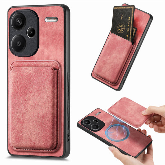 D12 For Xiaomi Redmi Note 13 Pro+ 5G Case Leather Vintage Phone Cover with Magnetic Card Holder - Pink