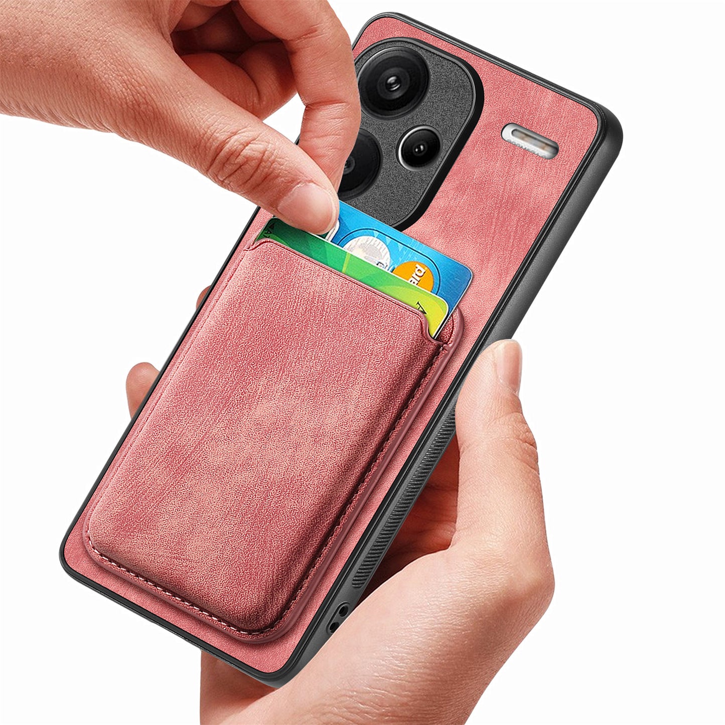 D12 For Xiaomi Redmi Note 13 Pro+ 5G Case Leather Vintage Phone Cover with Magnetic Card Holder - Pink