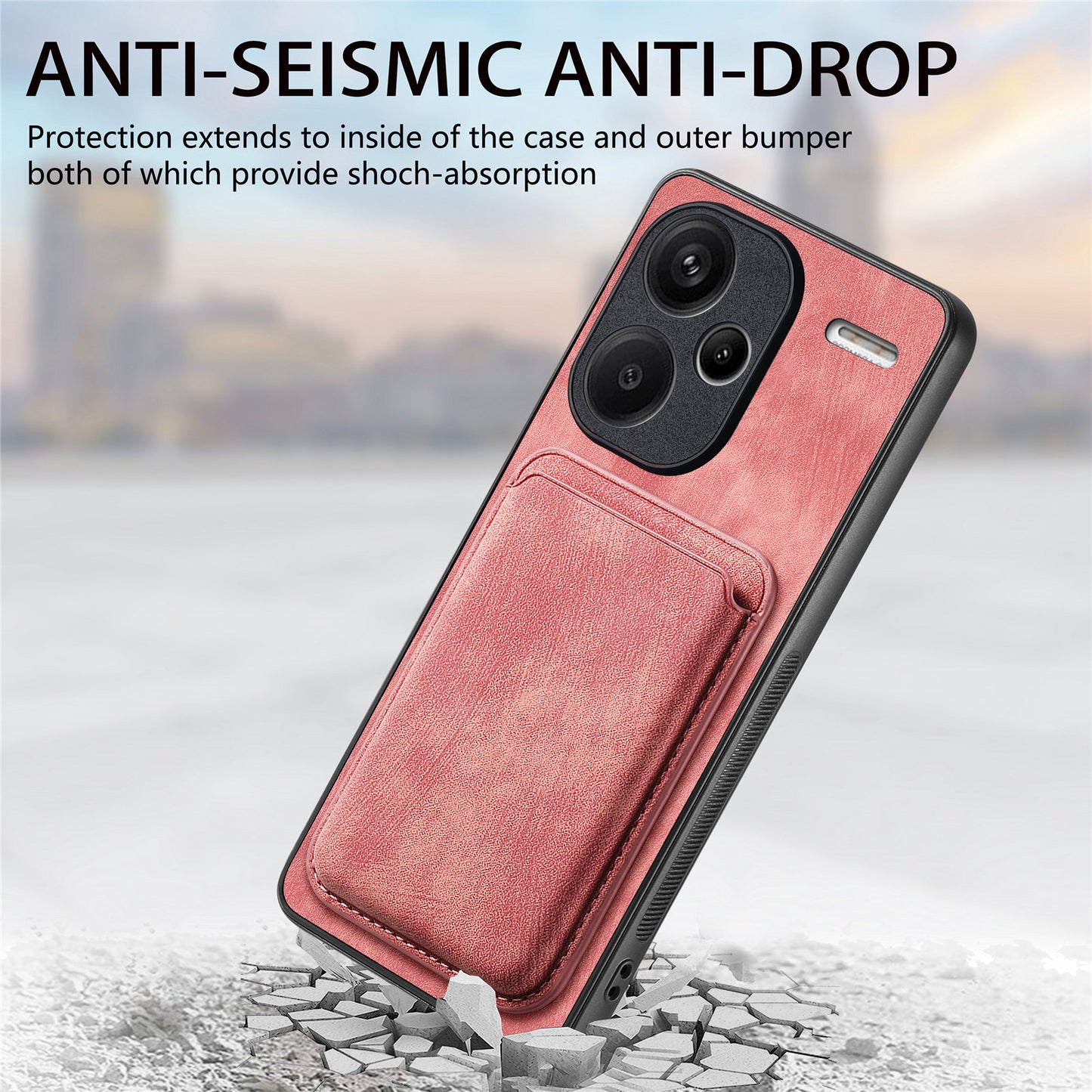 D12 For Xiaomi Redmi Note 13 Pro+ 5G Case Leather Vintage Phone Cover with Magnetic Card Holder - Pink