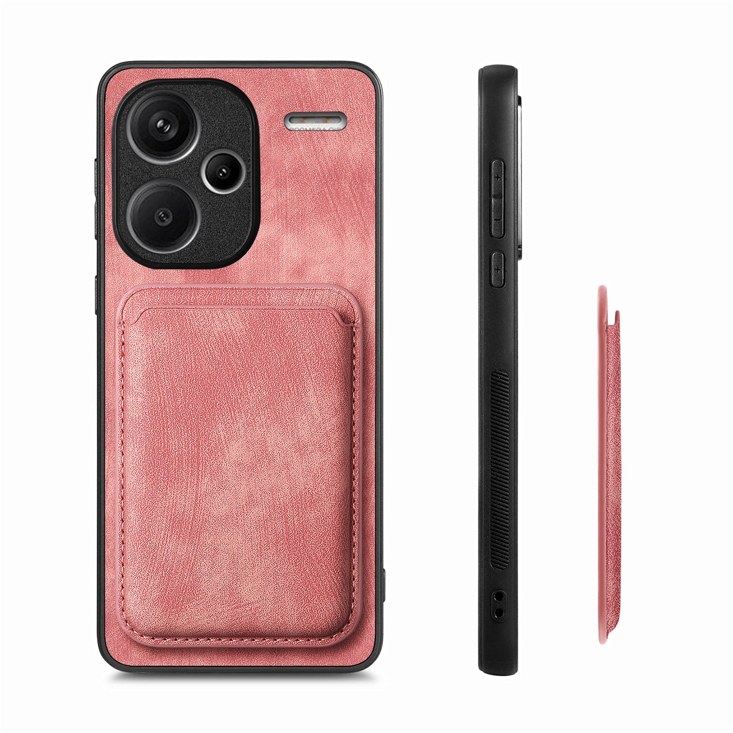 D12 For Xiaomi Redmi Note 13 Pro+ 5G Case Leather Vintage Phone Cover with Magnetic Card Holder - Pink