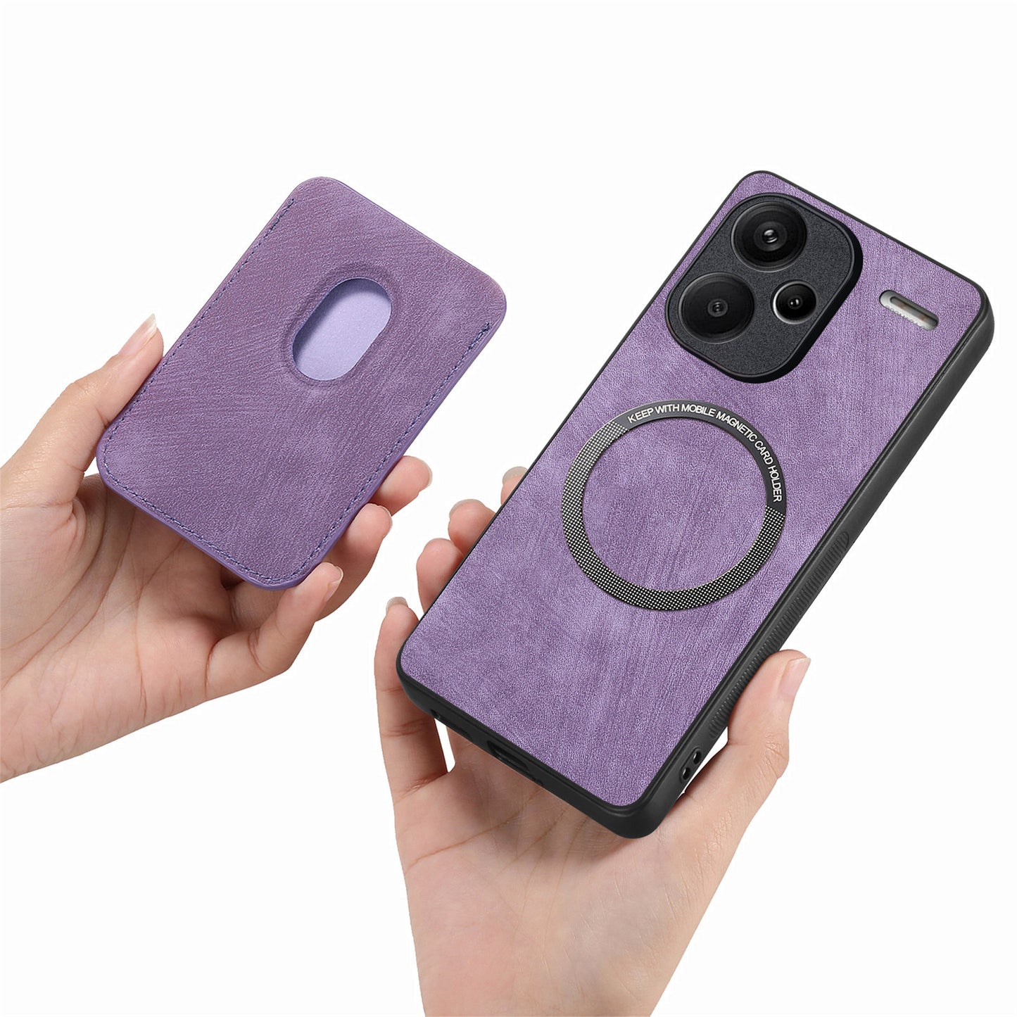D12 For Xiaomi Redmi Note 13 Pro+ 5G Case Leather Vintage Phone Cover with Magnetic Card Holder - Purple