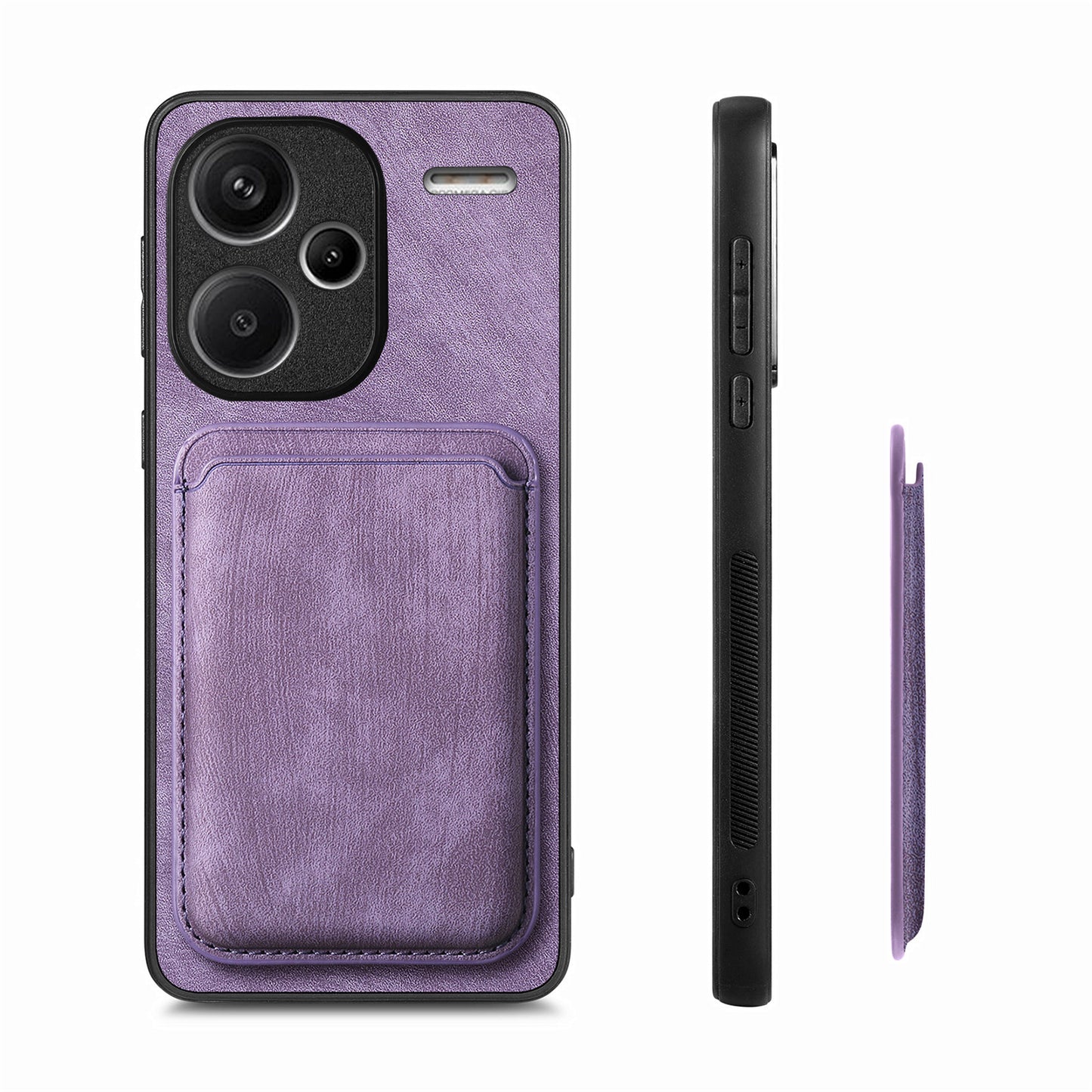 D12 For Xiaomi Redmi Note 13 Pro+ 5G Case Leather Vintage Phone Cover with Magnetic Card Holder - Purple