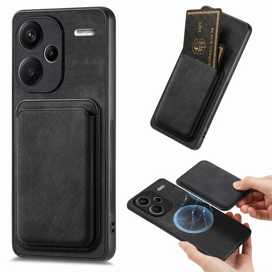 D12 For Xiaomi Redmi Note 13 Pro+ 5G Case Leather Vintage Phone Cover with Magnetic Card Holder - Black