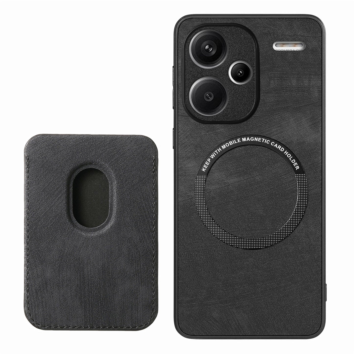 D12 For Xiaomi Redmi Note 13 Pro+ 5G Case Leather Vintage Phone Cover with Magnetic Card Holder - Black