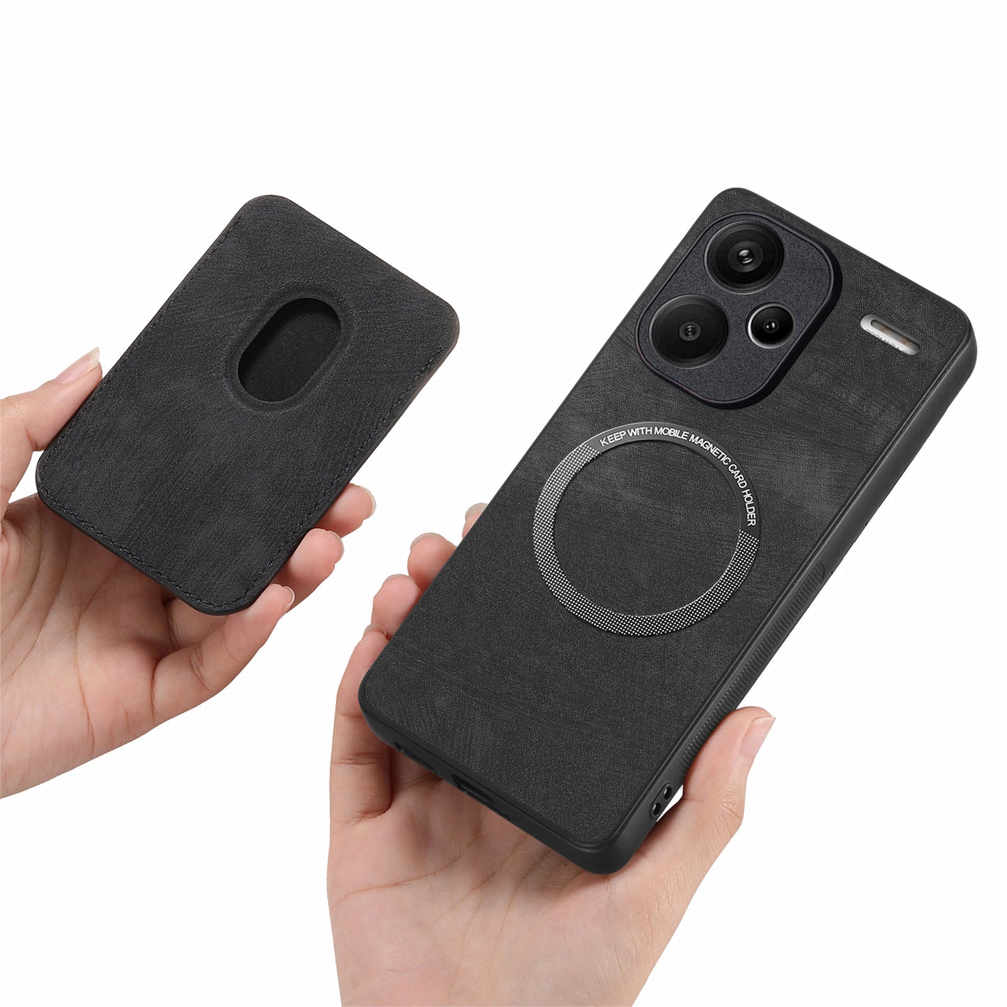 D12 For Xiaomi Redmi Note 13 Pro+ 5G Case Leather Vintage Phone Cover with Magnetic Card Holder - Black