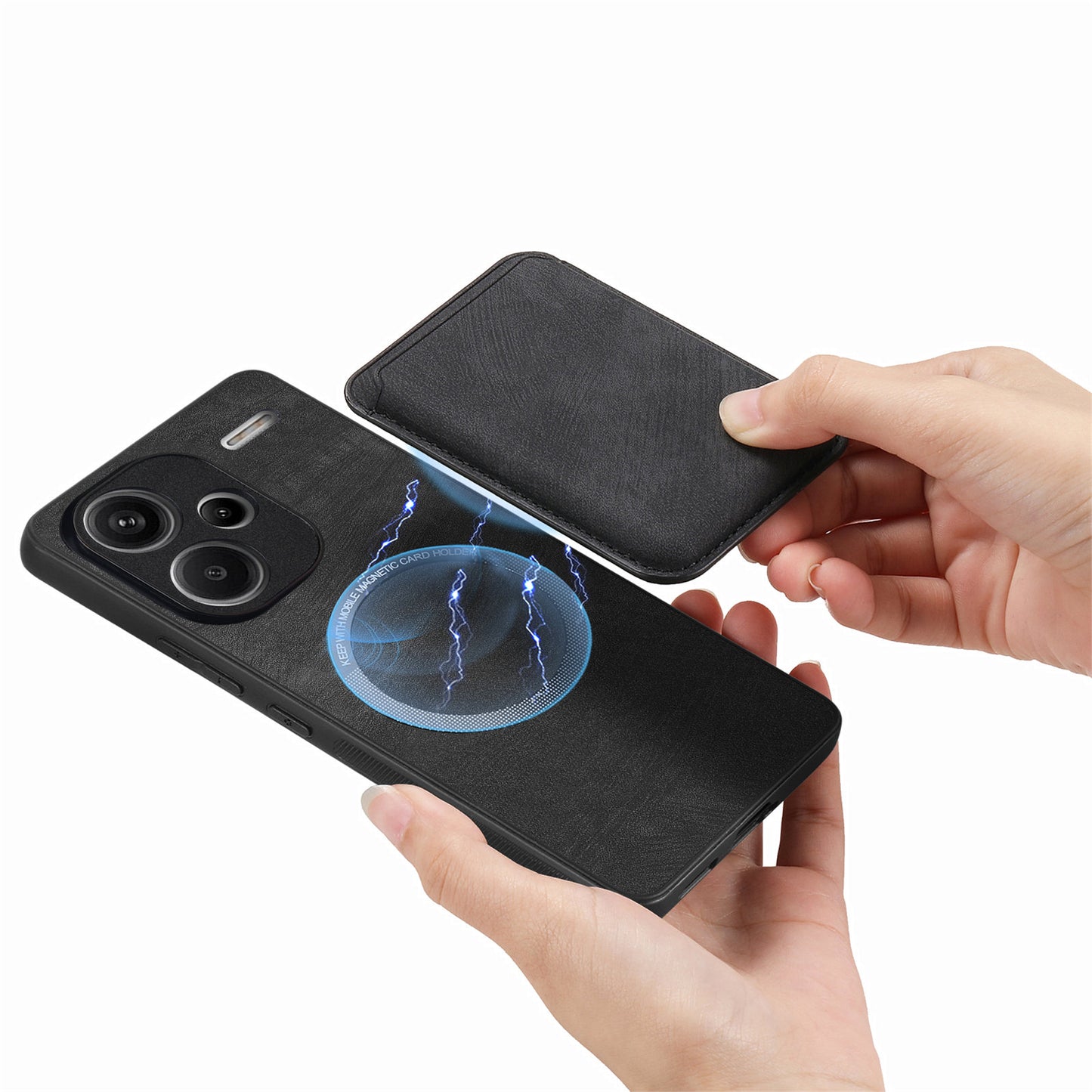 D12 For Xiaomi Redmi Note 13 Pro+ 5G Case Leather Vintage Phone Cover with Magnetic Card Holder - Black