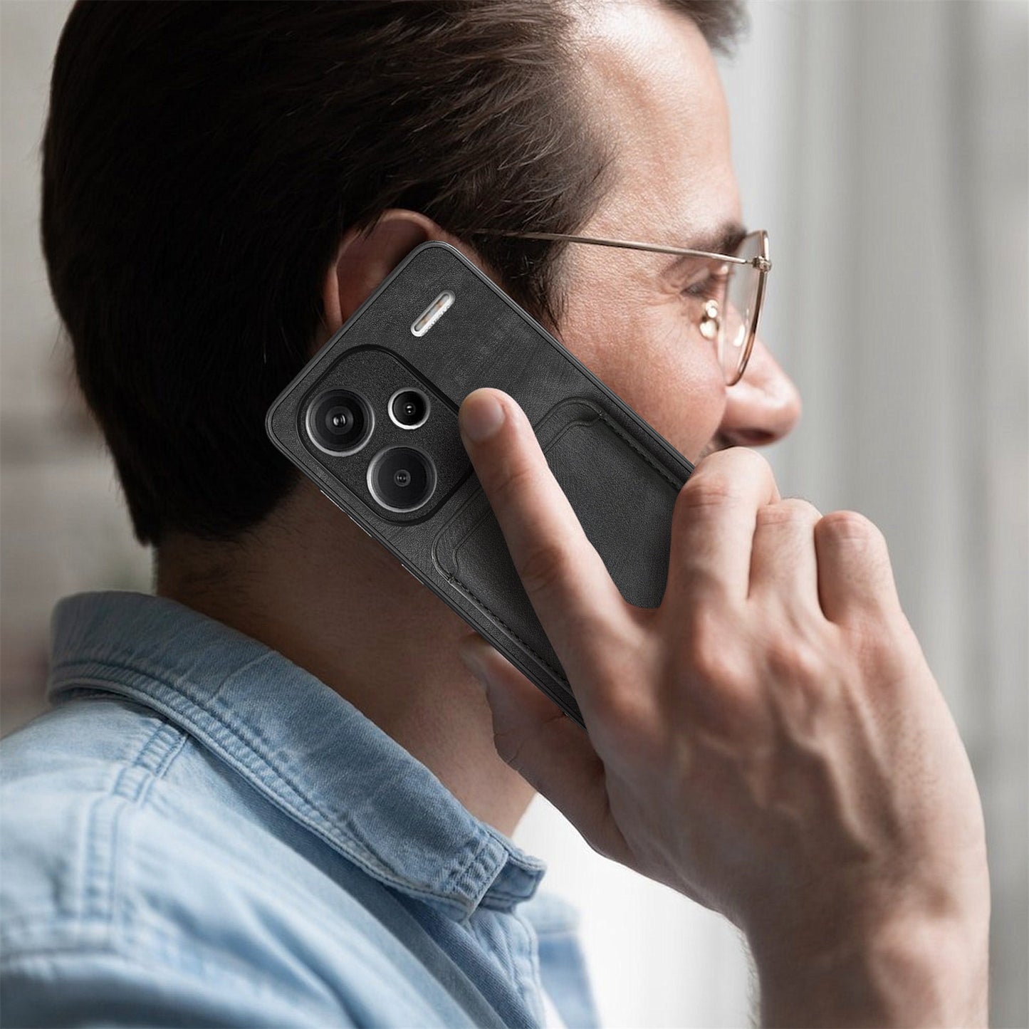 D12 For Xiaomi Redmi Note 13 Pro+ 5G Case Leather Vintage Phone Cover with Magnetic Card Holder - Black