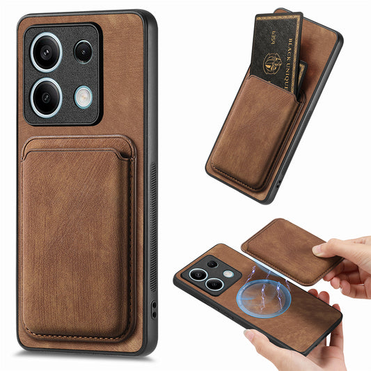 D12 For Xiaomi Redmi Note 13 5G Phone Case Magnetic Card Holder Vintage Leather Cover - Brown