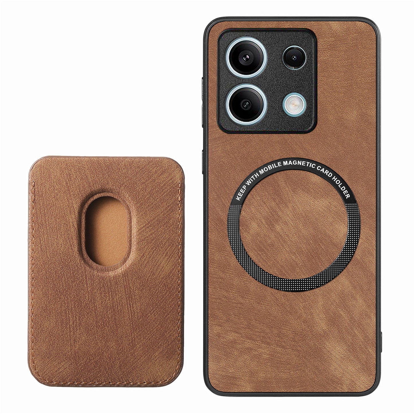 D12 For Xiaomi Redmi Note 13 5G Phone Case Magnetic Card Holder Vintage Leather Cover - Brown