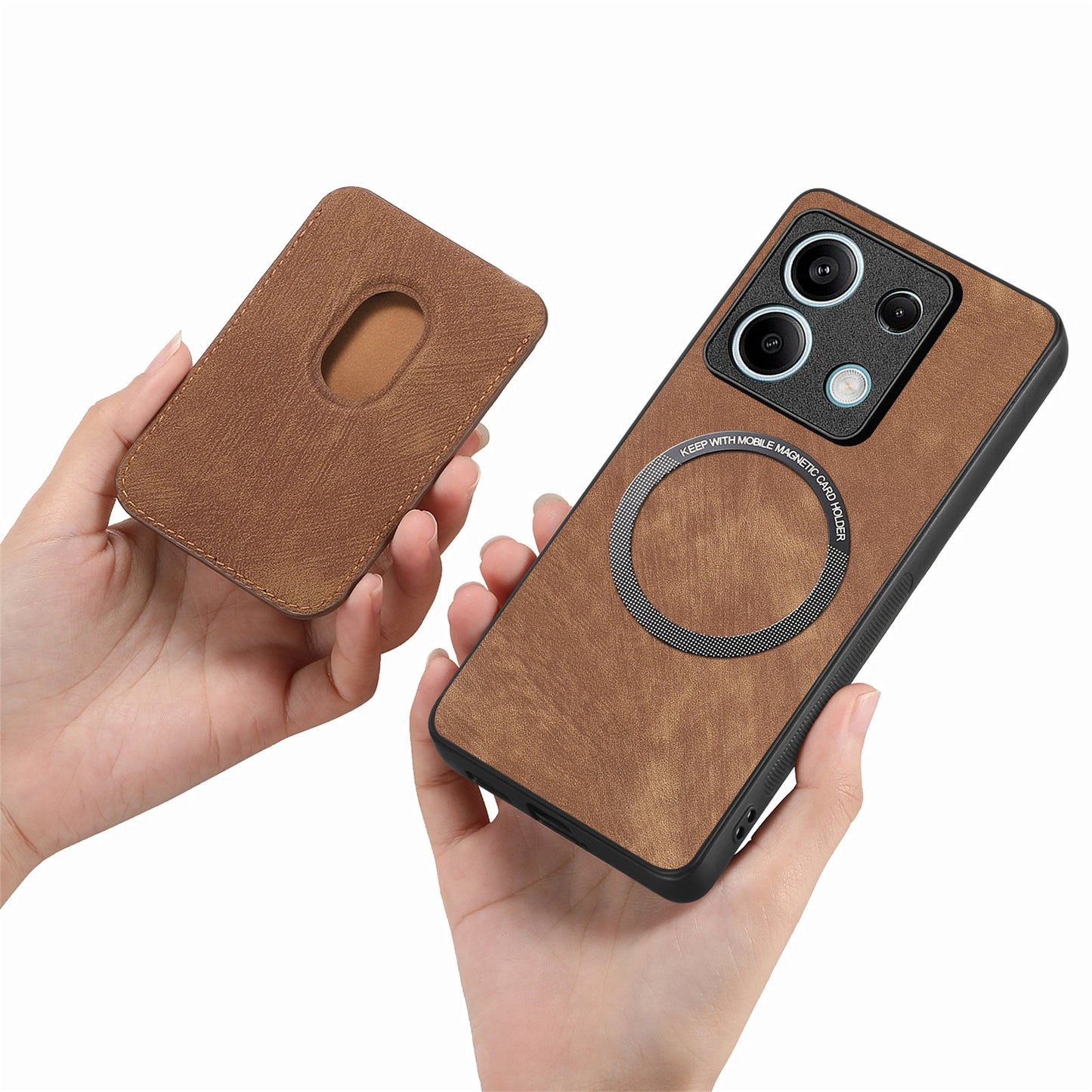D12 For Xiaomi Redmi Note 13 5G Phone Case Magnetic Card Holder Vintage Leather Cover - Brown